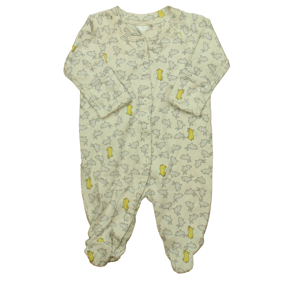 Hanna Andersson Unisex Ivory Bunnies 1-piece footed Pajamas size: 0-3 Months